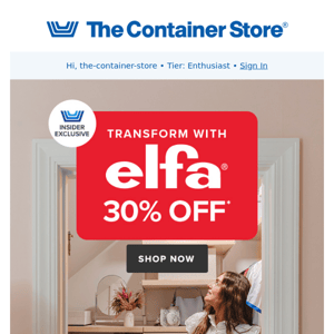 Starts NOW: 30% OFF Elfa