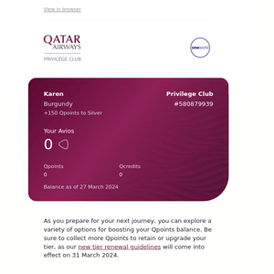 Qatar Airways , your monthly statement has arrived