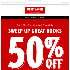 Sweep Up Great Books with 50% Off!