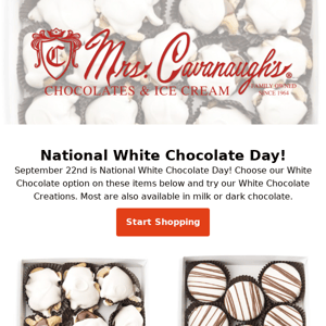National White chocolate Day is September 22nd! Check out our White Chocolate Pieces also available in milk or dark.
