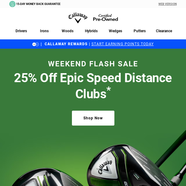 Weekend Flash Sale: 25% Off Epic Speed Distance Clubs