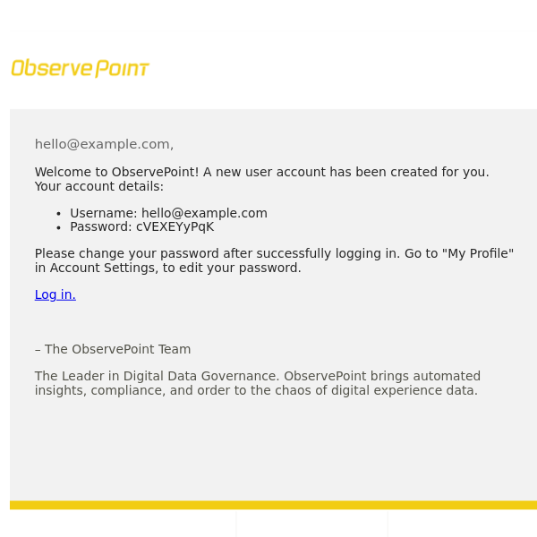 Welcome to ObservePoint - New User Account Created