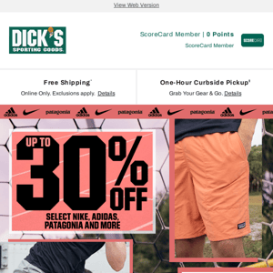 Picks from DICK'S Sporting Goods are arriving in your inbox: open to get up to 30% off select Nike, adidas, UA & more...