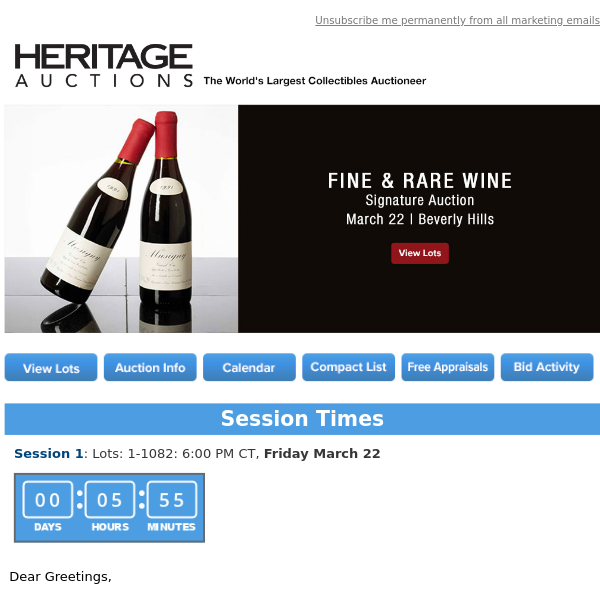 Tonight at 8 PM CT: March 22 Fine & Rare Wine Signature Auction - Beverly Hills