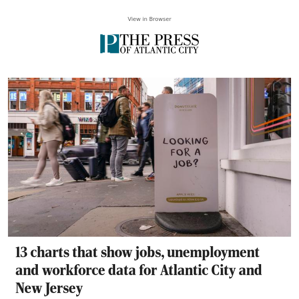 13 charts that show jobs, unemployment and workforce data for Atlantic City and New Jersey