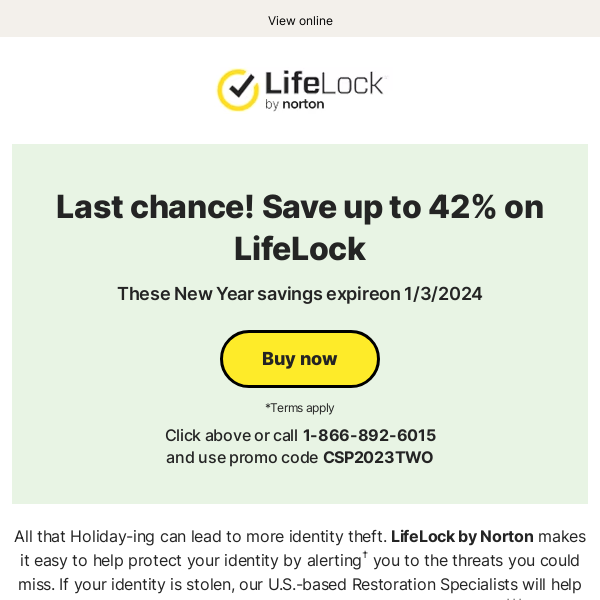 Last chance to save up to 42% on LifeLock