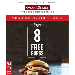 Merry Member Deal! 500 Pts + 8 FREE Filet Mignon Burgers.