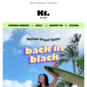 Kt by Knix: Back in Stock: Period-Proof Swim in Black