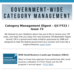 Category Management Quarterly News Digest: Q3 FY23 - Issue 73
