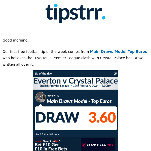 Free football tip to kick off the new week