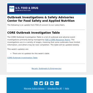 CORE Outbreak Investigation Table