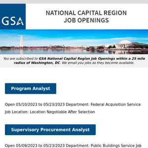 New/Current Job Opportunities in the GSA National Capital Region
