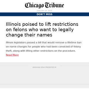 Illinois poised to lift restrictions on felons who want to legally change their names