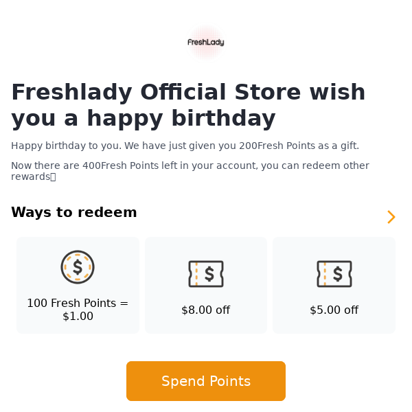 Happy birthday! Freshlady Official Store  have given you a gift!