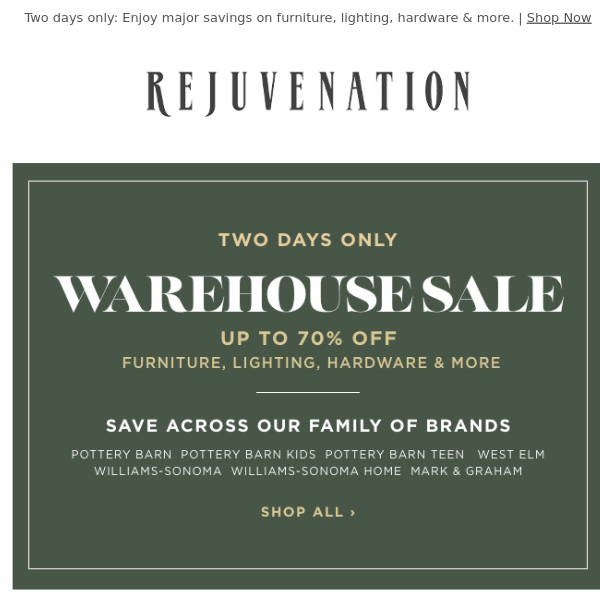 Warehouse Sale: Up to 70% off