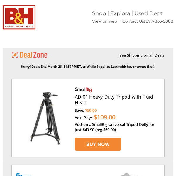 Today's Deals: SmallRig Heavy-Duty Tripod w/ Fluid Head, Feiyu 3-Axis Handheld Gimbal Stabilizer Essentials Kit, CAD Quad-Mix In-Ear Wireless Monitoring System, Harman Reusable 35mm Film Camera w/ One Roll of Film & More