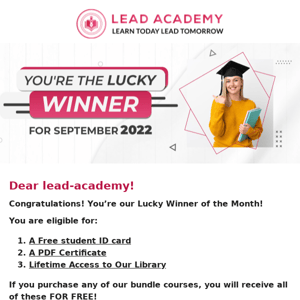 You're Lucky Winner Of September 2022