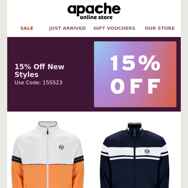 Apache Take 15% Off ALL New Styles