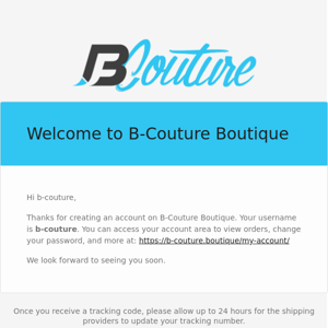 Your B-Couture Boutique account has been created!