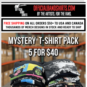 ⚡ Mystery Packs are Back! 5 Random Music, Movie and Icon tees for ONLY $40 🤩