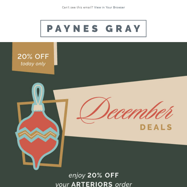 DECEMBER DEAL 🎅 20% off ARTERIORS!