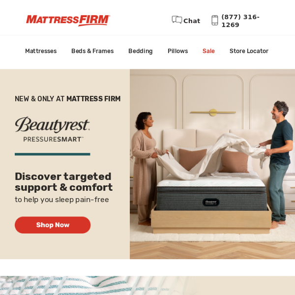 You can sleep pain-free—experience the NEW Beautyrest PressureSmart