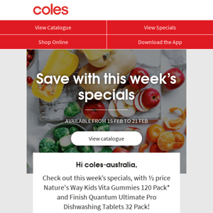 Coles Australia, ½ price kids vitamins and more