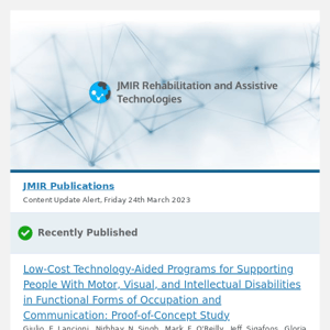 [JRAT] Low-Cost Technology-Aided Programs for Supporting People With Motor, Visual, and Intellectual Disabilities in Functional Forms of Occupation an