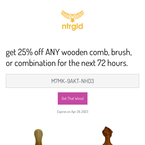 25% Off Wood Combs & Brushes (72hrs)