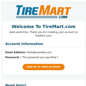 Thanks for Registering at TireMart.com