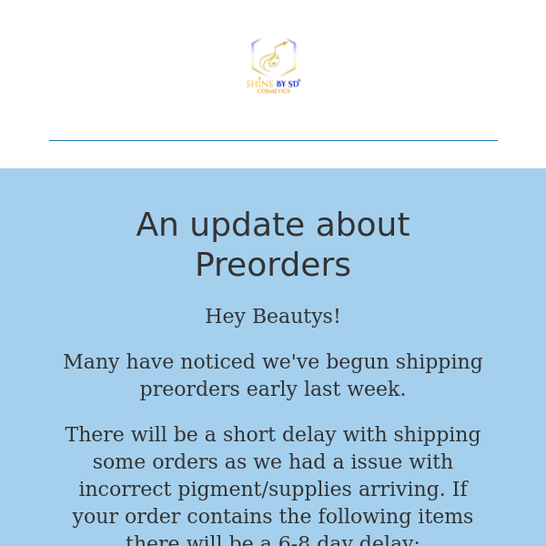 Pre Order Update!