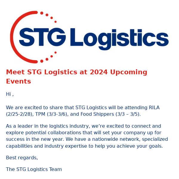 Meet STG Logistics at 2024 Upcoming Events