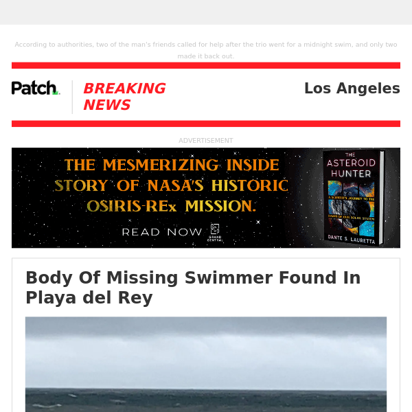 ALERT: Body Of Missing Swimmer Found In Playa del Rey – Wed 01:00:46PM