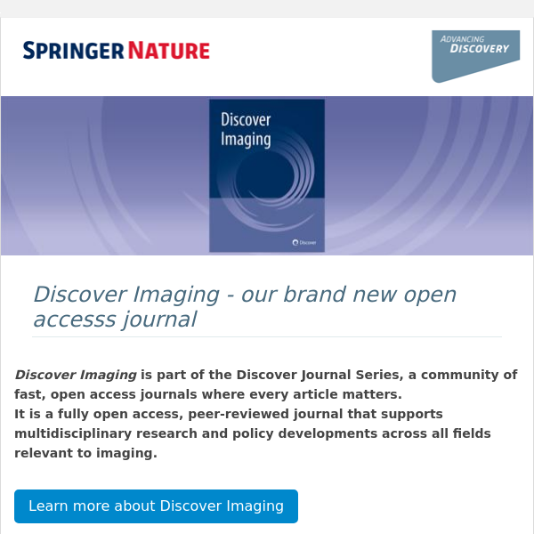 Discover Imaging - A New Open Access Journal in the Discover Series