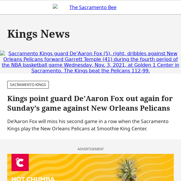 Kings point guard De’Aaron Fox out again for Sunday’s game against New Orleans Pelicans