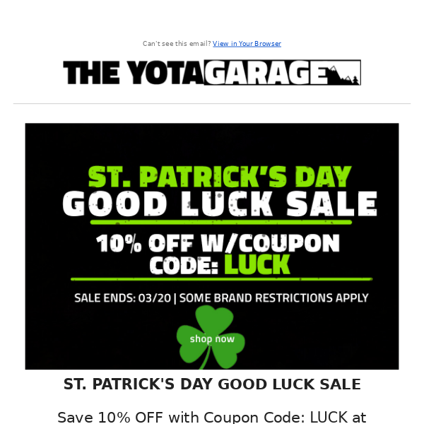Good Luck Sale | 10% OFF With Coupon - TheYotaGarage