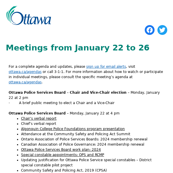 Meetings from January 22 to 26