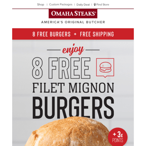 Steak on a bun? Get 8 FREE filet mignon burgers!