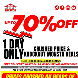 😍 Up To 70% Off 1 Day Only Crushed Price & Knockout Monsta Deals🔥