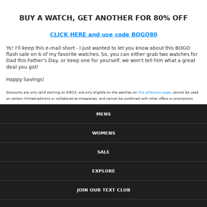 Buy a watch, get one for 80% OFF🤑