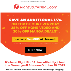 15% Off Discount to Explore the Crunchyroll Store Extended