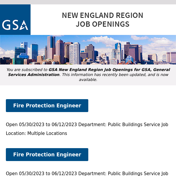 New/Current Job Opportunities in the GSA New England Region