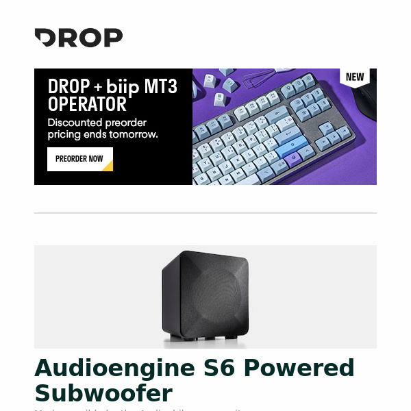 Audioengine S6 Powered Subwoofer, XY Dip-Dye Doubleshot Keycap Set, Megalodon Triple Knob Macropad and more...