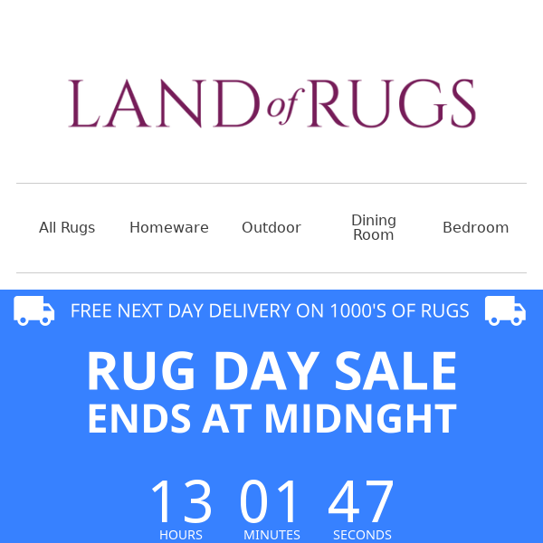 Land of Rugs UK, Our Epic Rug Day Deals End Midnight ⏳