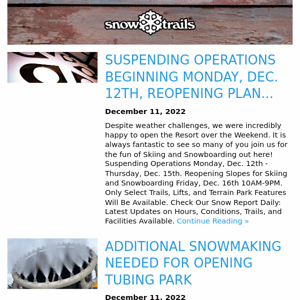 Suspending Operations Beginning Monday, Dec. 12th, Reopening Plan...