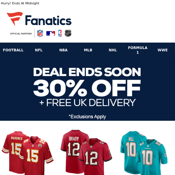 FINAL HOURS | 30% Off + Free Delivery On NFL Essentials