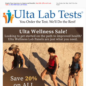 👩‍⚕️ Begin Your Journey to Improved Health with Ulta Wellness Lab Panels. Save 20% on All Lab Tests.