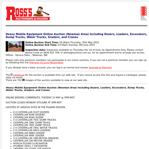 *REMINDER* Ross's > Heavy Mobile Equipment Online Auction (Newman Area) Including Dozers, Loaders, Excavators, Dump Trucks, Water Trucks, Graders, and Cranes 06/06/23