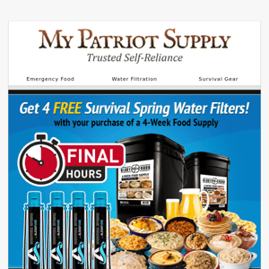 FREE WATER PURIFIERS with 4-Week Food Kit – FINAL HOURS