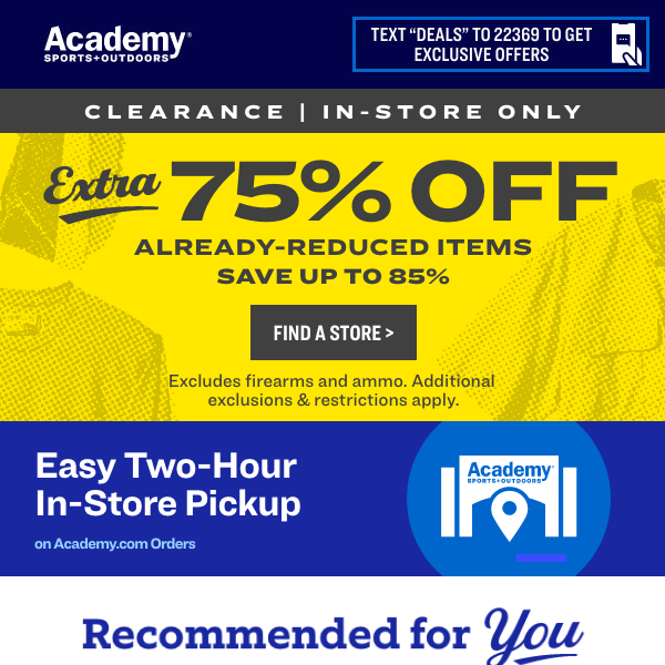 CLEARANCE! Get an Extra 75% OFF In-Store